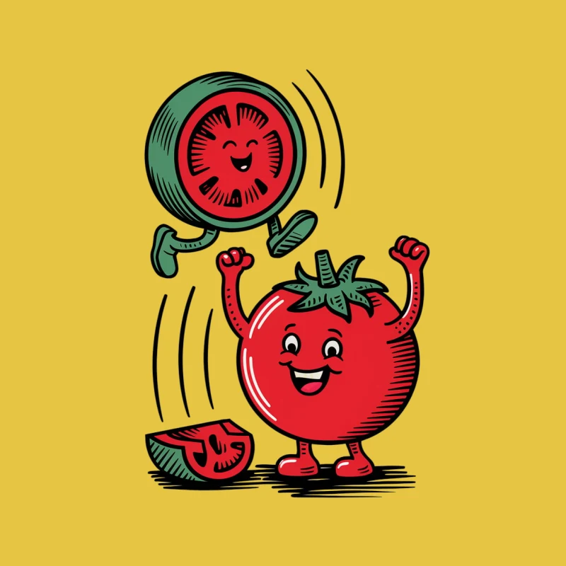 cartoon tomato anthropomorphic illustration fruit cheerful retro style food character Female T-Shirt