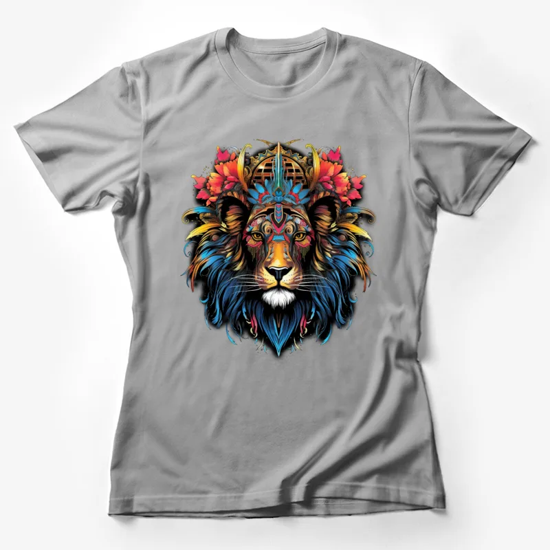 lion colorful ornate psychedelic artwork animal tribal fantasy Female T-Shirt