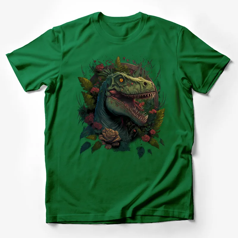 dinosaur velociraptor jurassic flowers nature illustration ar Male T-Shirt