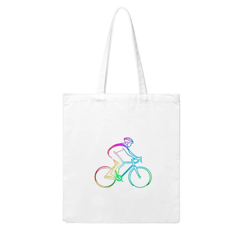 Colorful Minimalist Cyclist Line Drawing Cotton Tote Bag