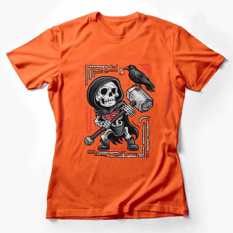 skull grim reaper raven cartoon death gothic dark humor illustration Female T-Shirt