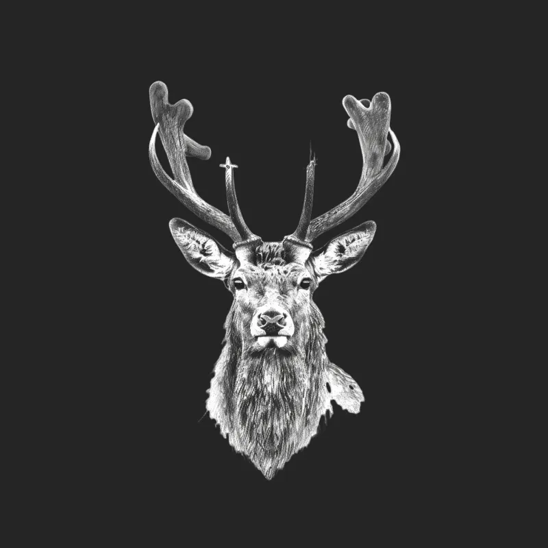 Majestic Deer Portrait: Wildlife Sketch in Black and White Female Pullover Sweatshirt