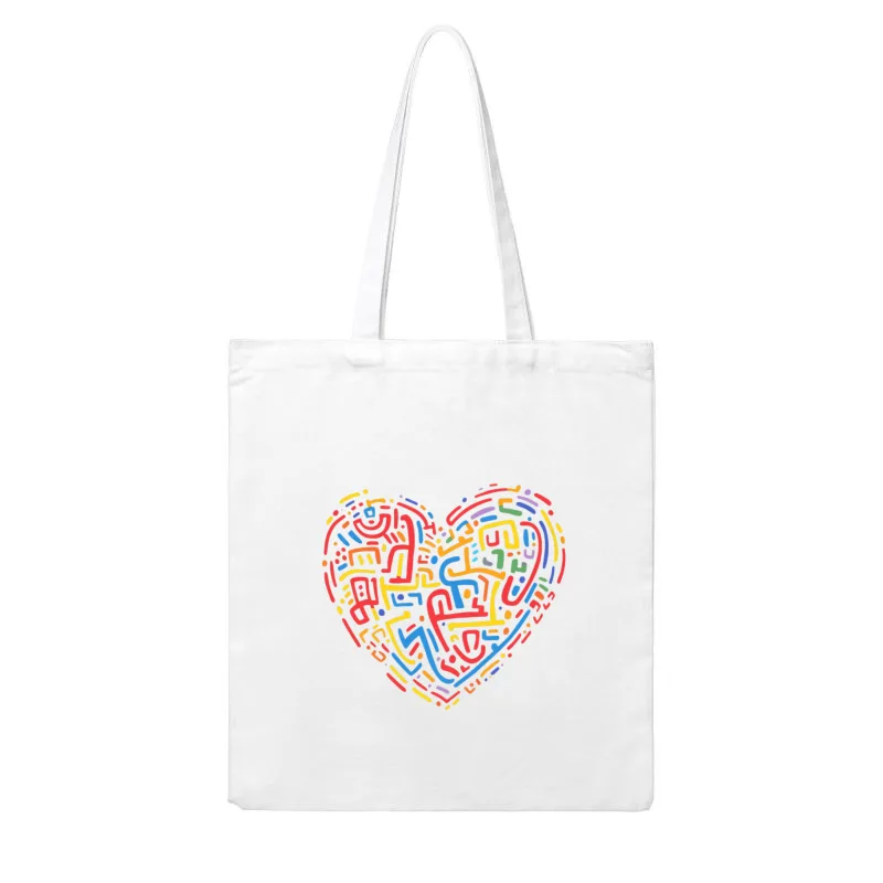 Colorful Abstract Geometric Heart Design Cotton Tote Bag