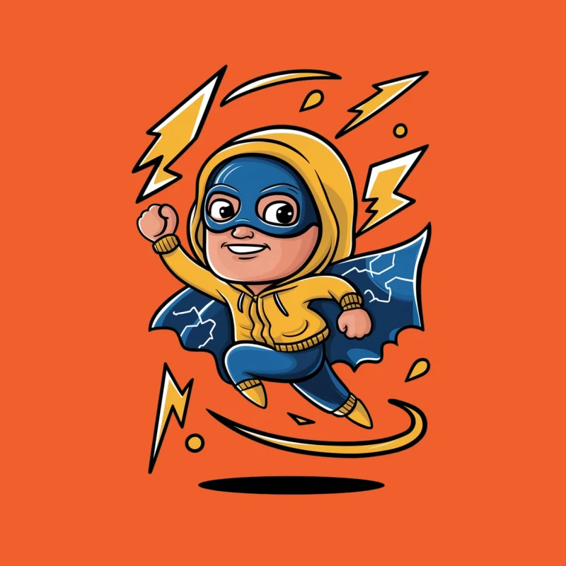 cartoon superhero lightning bolt yellow hoodie blue mask cape cute character comic style Female T-Shirt