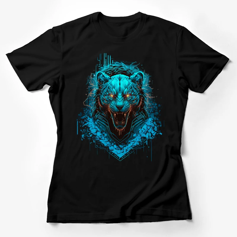 Lioness art digital art blue fierce animal illustration Female T-Shirt