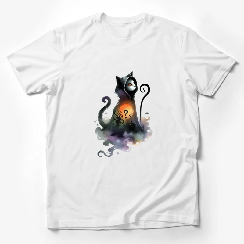 cat mystical fantasy art watercolor halloween spooky question mark Male T-Shirt