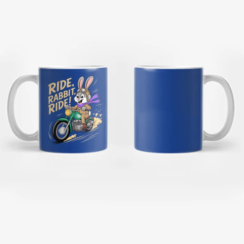 Retro Cartoon Rabbit Riding Motorcycle with Vintage Helmet Coffee Mug