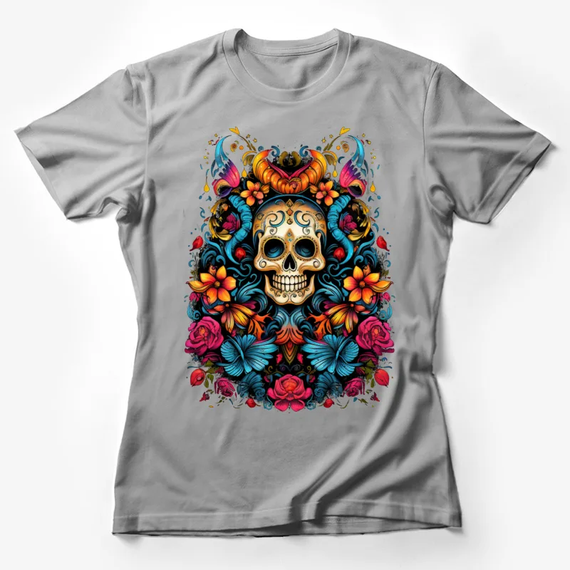 sugar skull Day of the Dead floral design colorful artwork Mexican culture Female T-Shirt