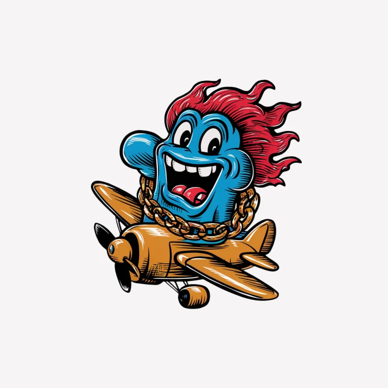 cartoon character airplane blue creature red hair gold chain mascot illustration comic style Female T-Shirt