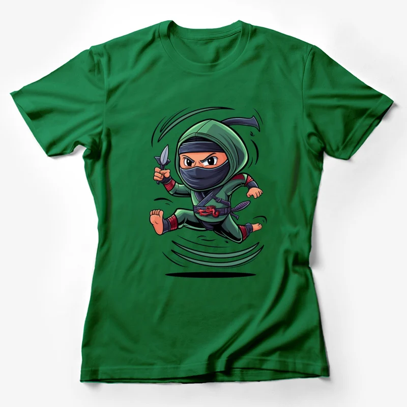 cartoon ninja green outfit throwing star action pose cartoon character animated Female T-Shirt