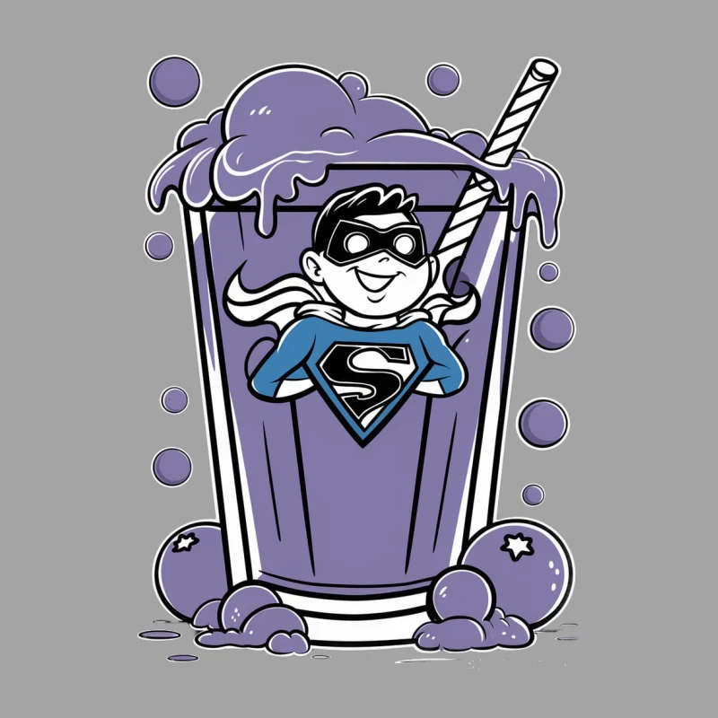 superhero milkshake cartoon purple drink straw mascot illustration Female T-Shirt