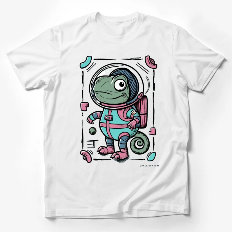 chameleon astronaut cartoon character space exploration Male T-Shirt