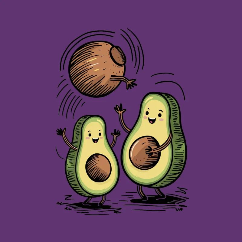 vocado cartoon cute fruit illustration anthropomorphic playful food Male T-Shirt