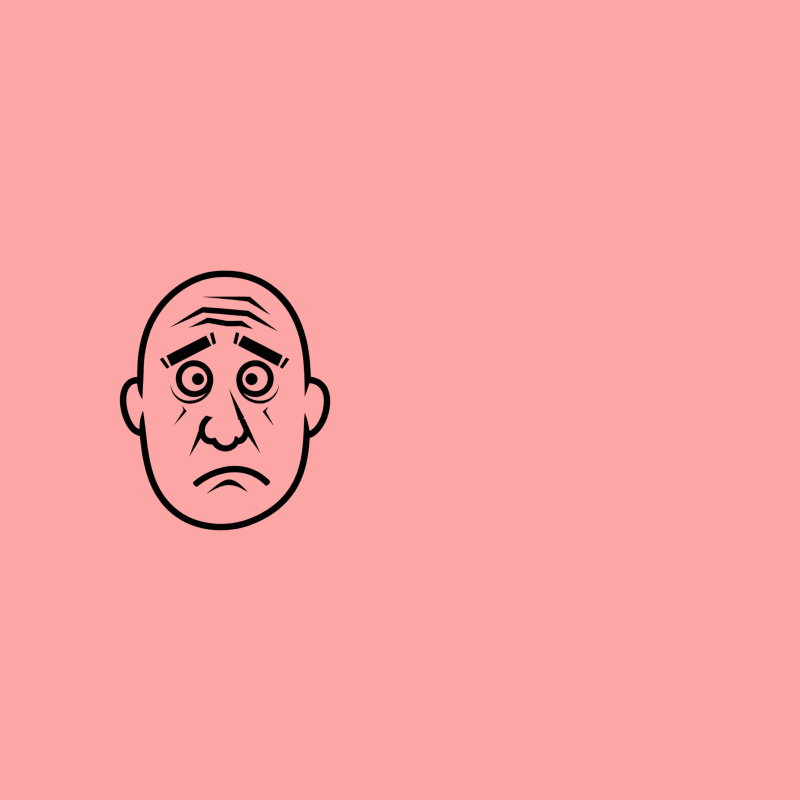 Simple Black and White Cartoon of Sad Bald Face with Worried Expression Coffee Mug