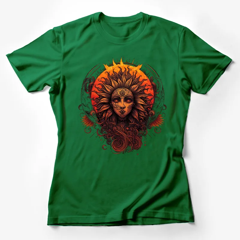 Sun face ornamental art fantasy illustration mystical fiery intricate design gothic Female T-Shirt