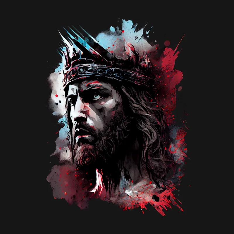 Jesus Christ crown of thorns religious art portrait splatter effect painterly dramatic dark Male T-Shirt