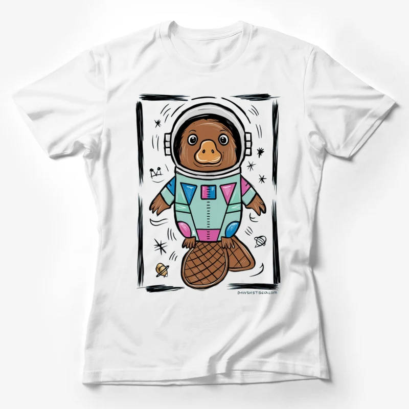 platypus astronaut space cartoon illustration cute whimsical colorful Female T-Shirt