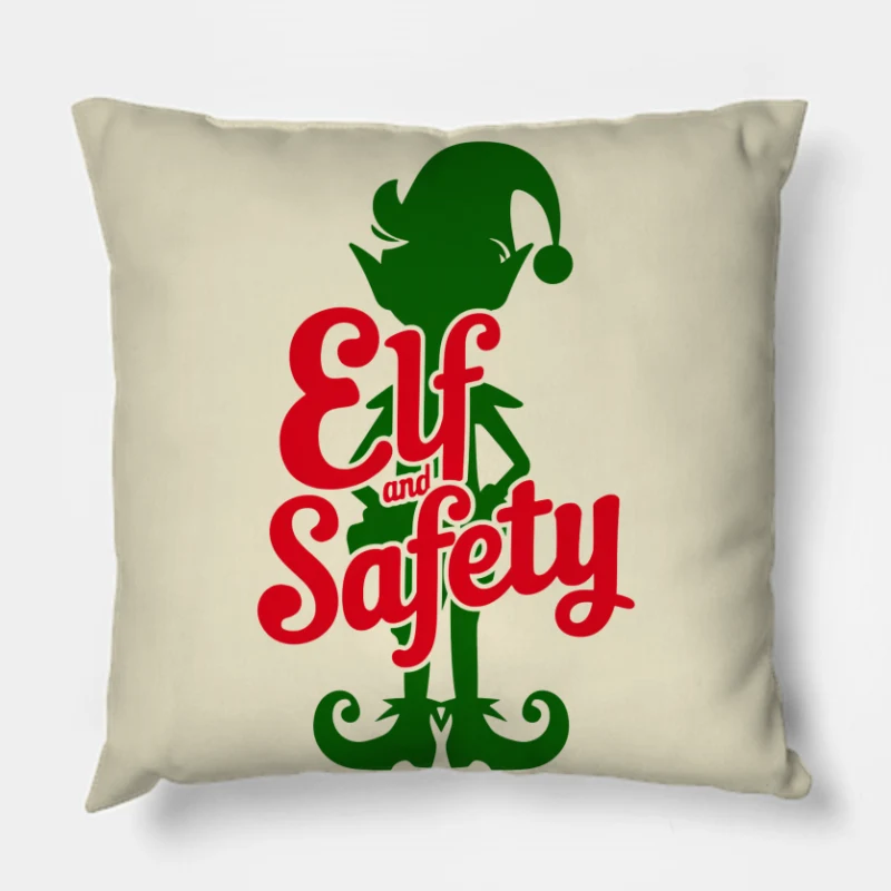 Christmas Elf Safety Logo Typography Design Throw Pillow