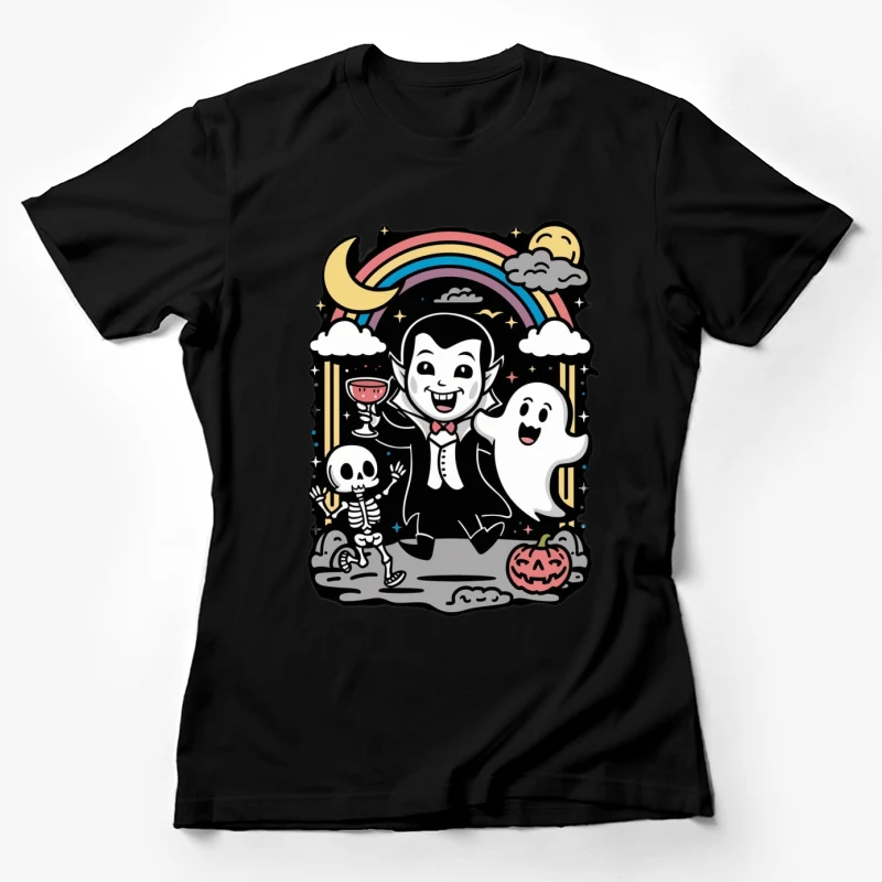 halloween cartoon vampire ghost skeleton rainbow spooky cute Female T-Shirt