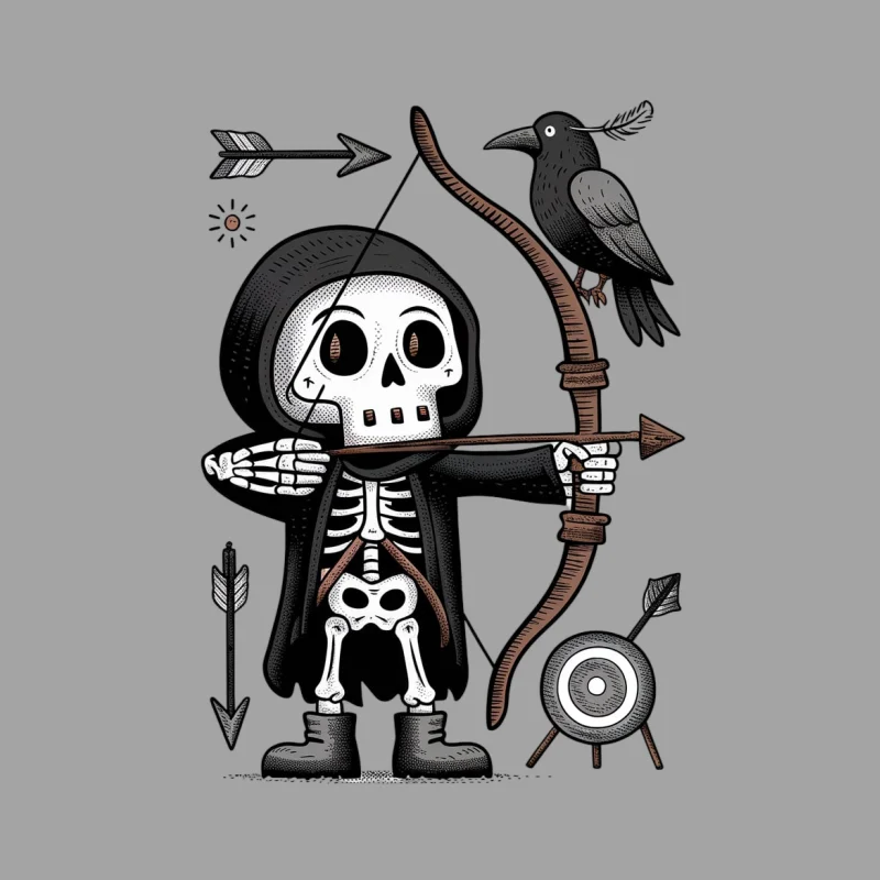 skeleton archer cartoon raven archery target arrows gothic illustration Halloween Female T-Shirt