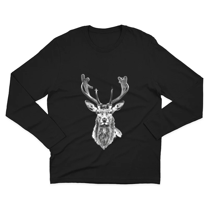 Majestic Deer Portrait: Wildlife Sketch in Black and White Male Long Sleeve T-Shirt