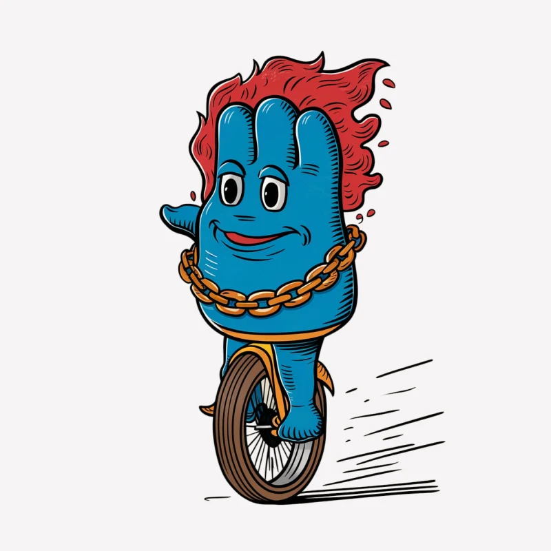 cartoon character blue creature unicycle red hair gold chain anthropomorphic illustration quirky Male T-Shirt