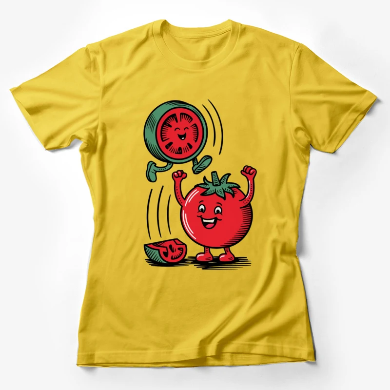 cartoon tomato anthropomorphic illustration fruit cheerful retro style food character Female T-Shirt