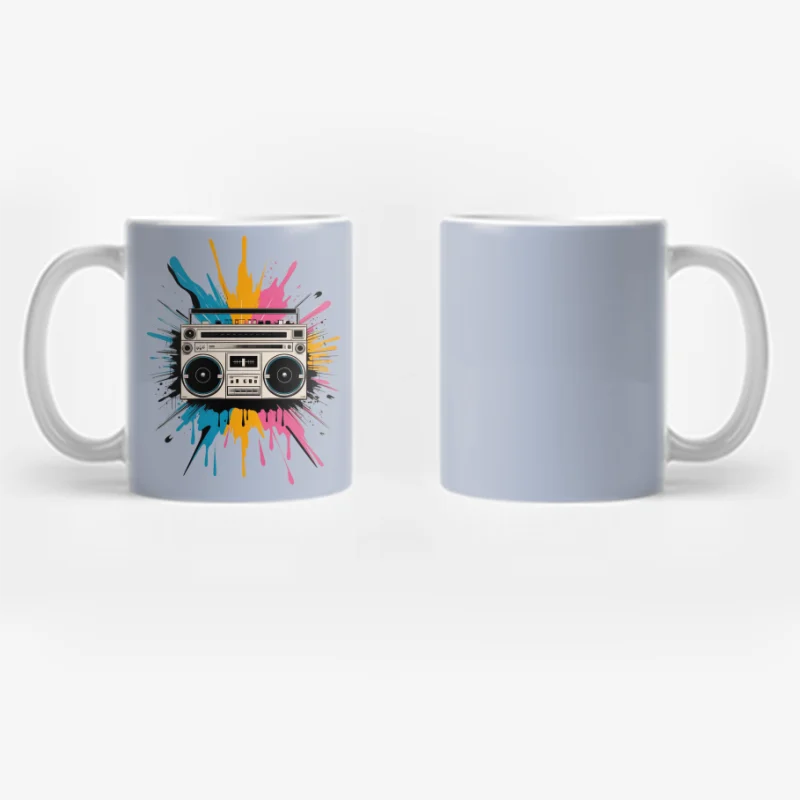 Retro Boombox with Colorful Paint Splash Art Coffee Mug