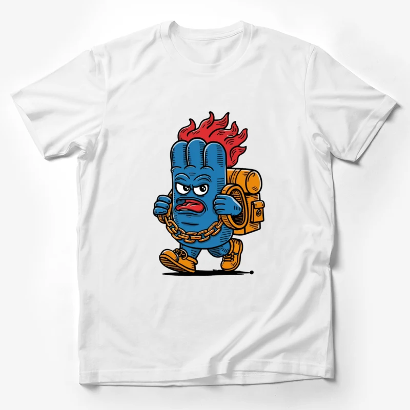 cartoon character blue monster backpack flames gold chain graffiti style urban art masco Male T-Shirt