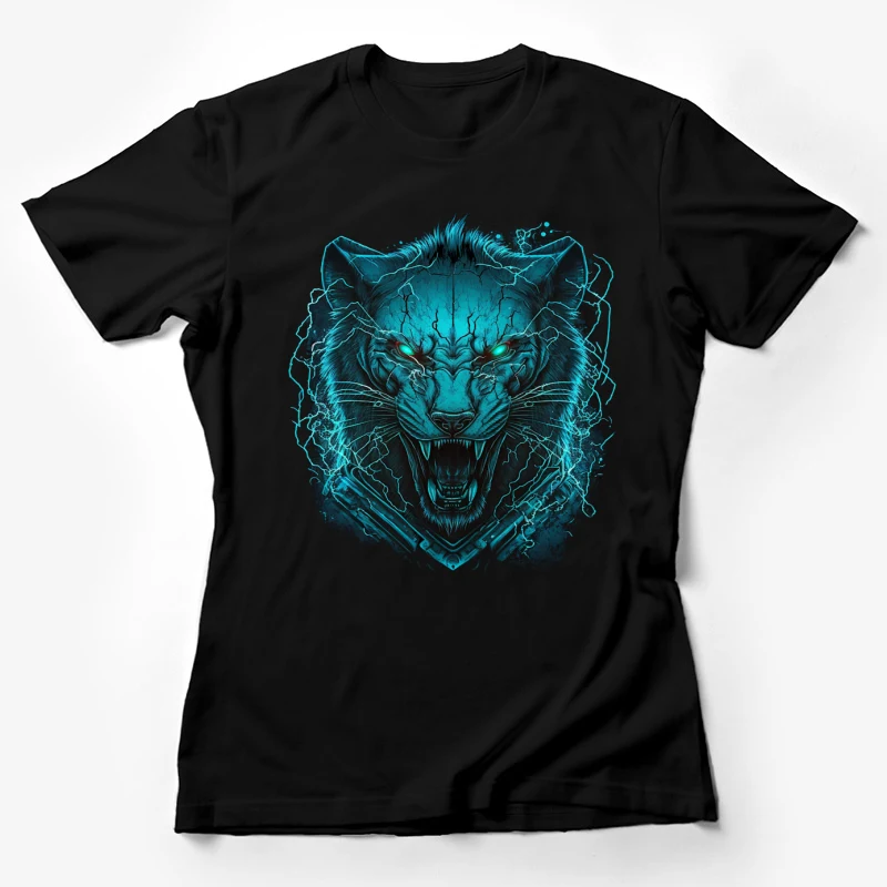 Tiger fierce teal digital art illustration animal fantasy aggressive Female T-Shirt