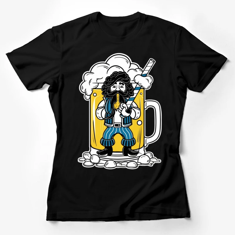 beer mug cartoon character pirate foam straw illustration humor Female T-Shirt