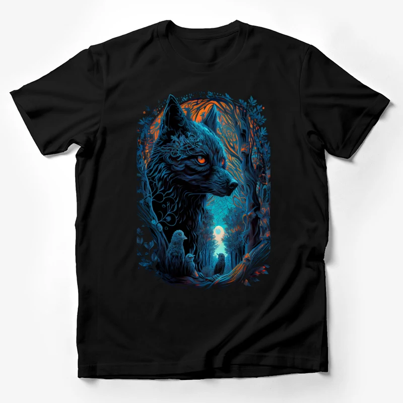 Wolf artwork fantasy forest nature night moonlight surreal Male T-Shirt