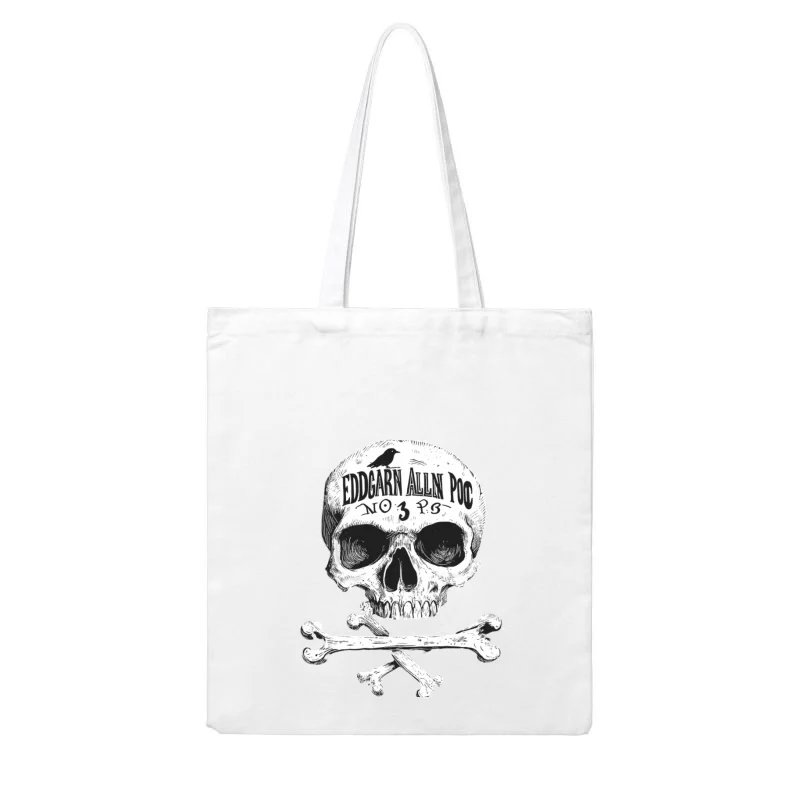 Gothic Skull Illustration Inspired by Edgar Allan Poe Cotton Tote Bag
