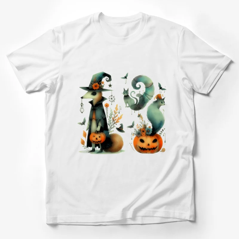 Halloween witch cat pumpkin bats autumn spooky illustration Male T-Shirt