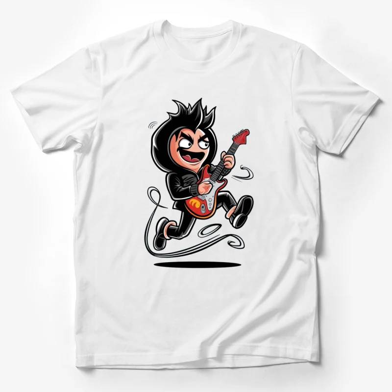 cartoon character electric guitar rock musician jumping energetic animated comic style music Male T-Shirt