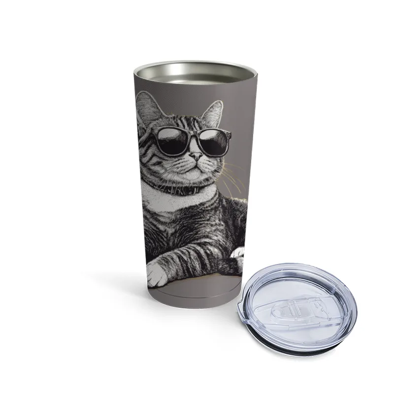 Cool Cat in Sunglasses: Stylish Feline Sketch Travel Mug