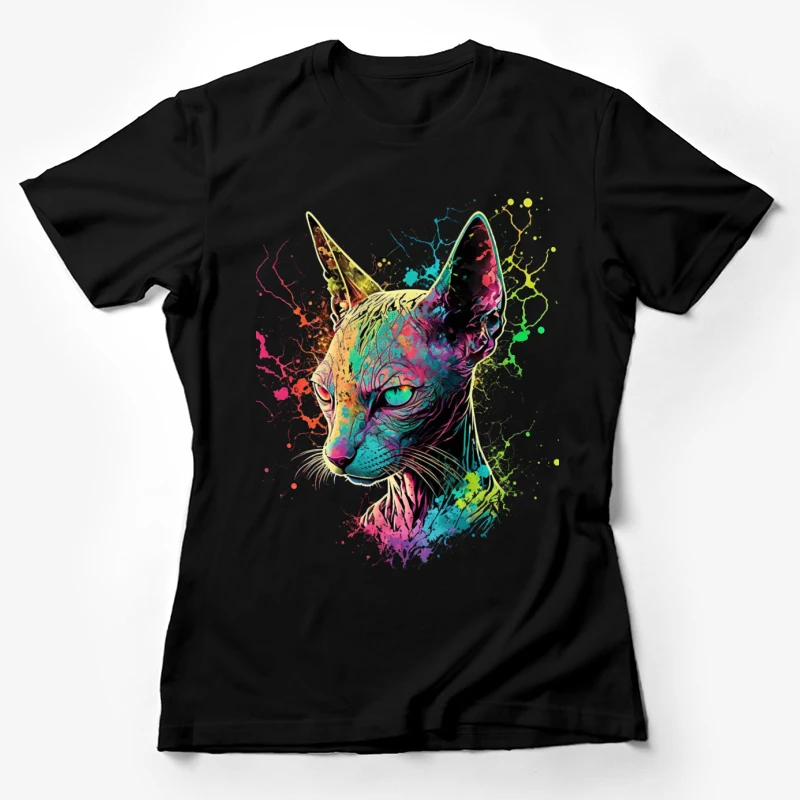 Cat colorful abstract artwork splatter Female T-Shirt