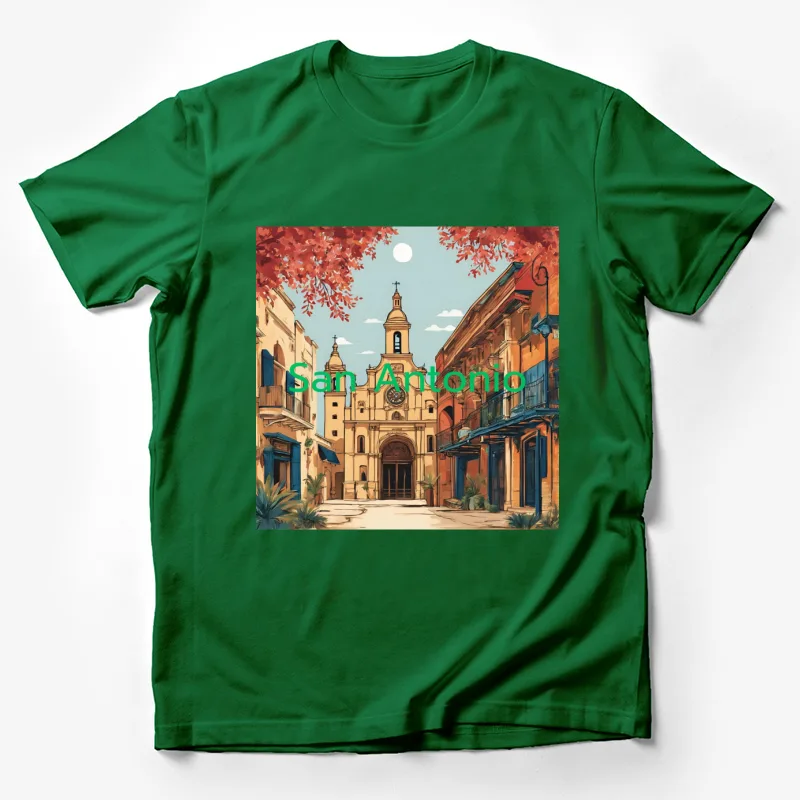 San Antonio church architecture city autumn street scene illustration travel Male T-Shirt