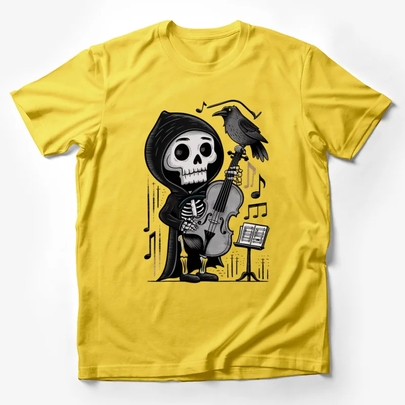 skeleton musician violin raven musical notes gothic art dark humor sheet music Male T-Shirt