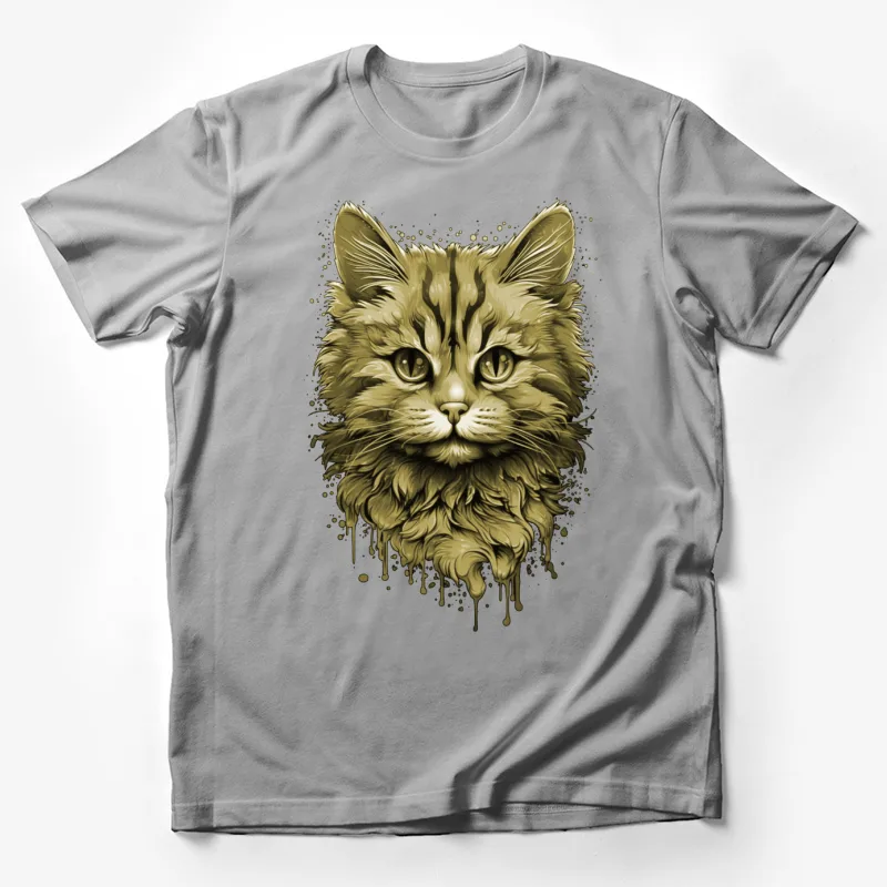 cat portrait feline digital art monochrome sepia dripping effect detailed illustration animal face Male T-Shirt