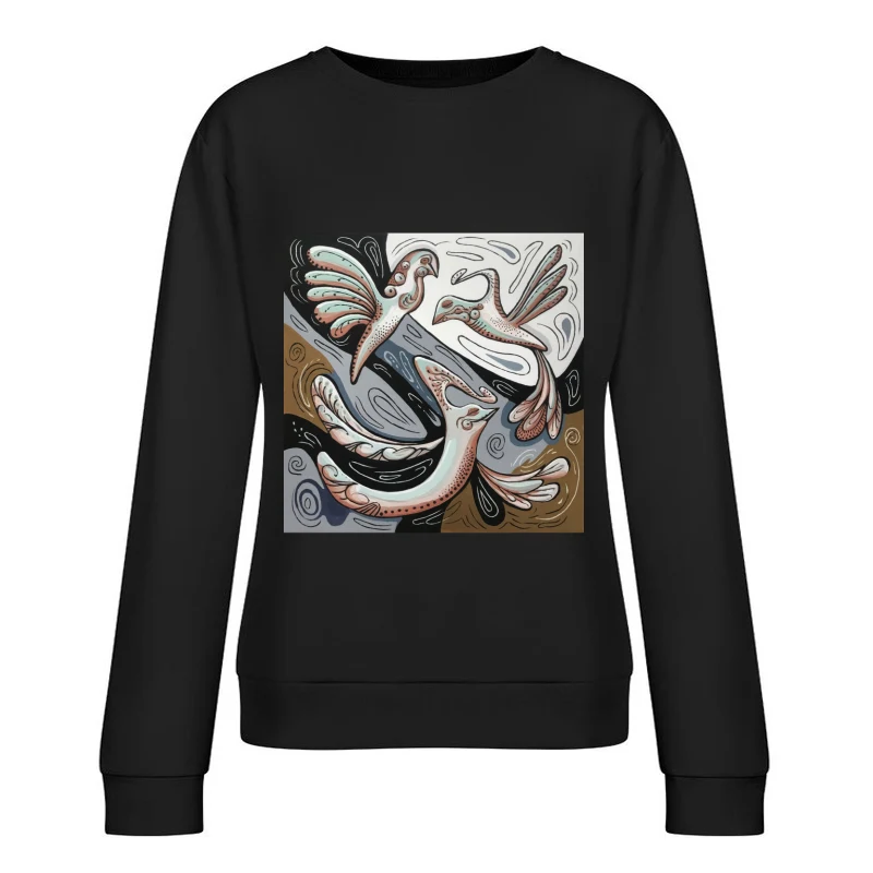 Swirling Abstract Bird: A Pastel-Hued Modern Artwork Female Pullover Sweatshirt
