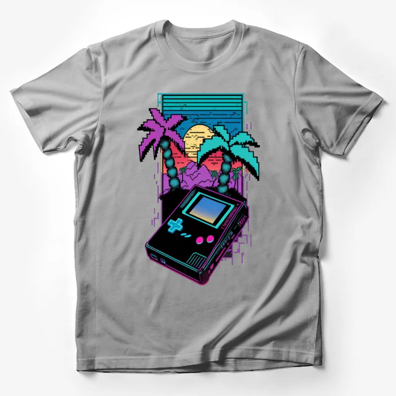 Pixel art retro gaming handheld console tropical scene 80s Male T-Shirt