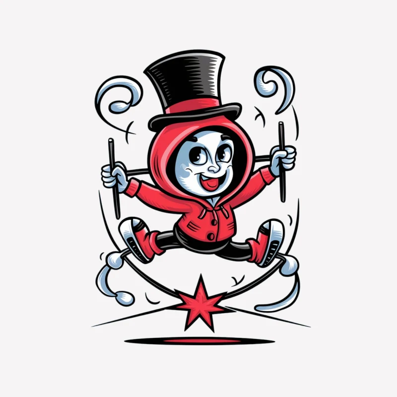 cartoon character top hat red outfit magic wand jumping star whimsical masco Male T-Shirt