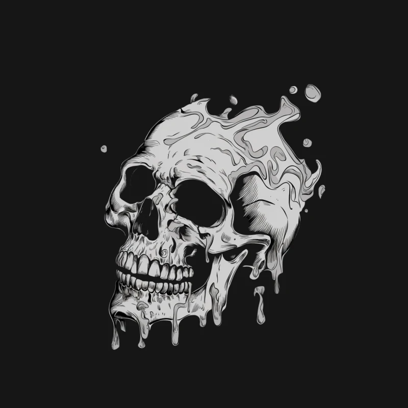 skull melting artistic illustration gothic monochrome surreal Male T-Shirt