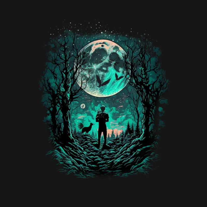 Spooky forest night moon silhouette supernatural mysterious atmospheric Female T-Shirt