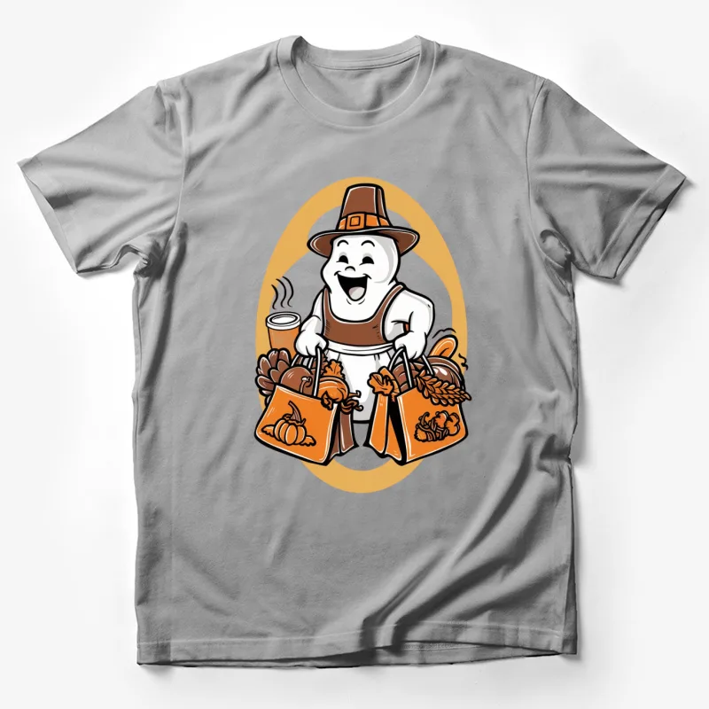 cartoon character Thanksgiving pilgrim hat shopping bags autumn groceries pumpkin harves Male T-Shirt