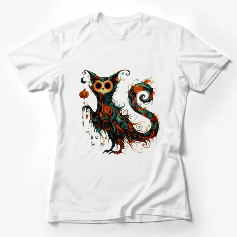 owl Halloween art illustration fantasy swirls colorful ornate Female T-Shirt