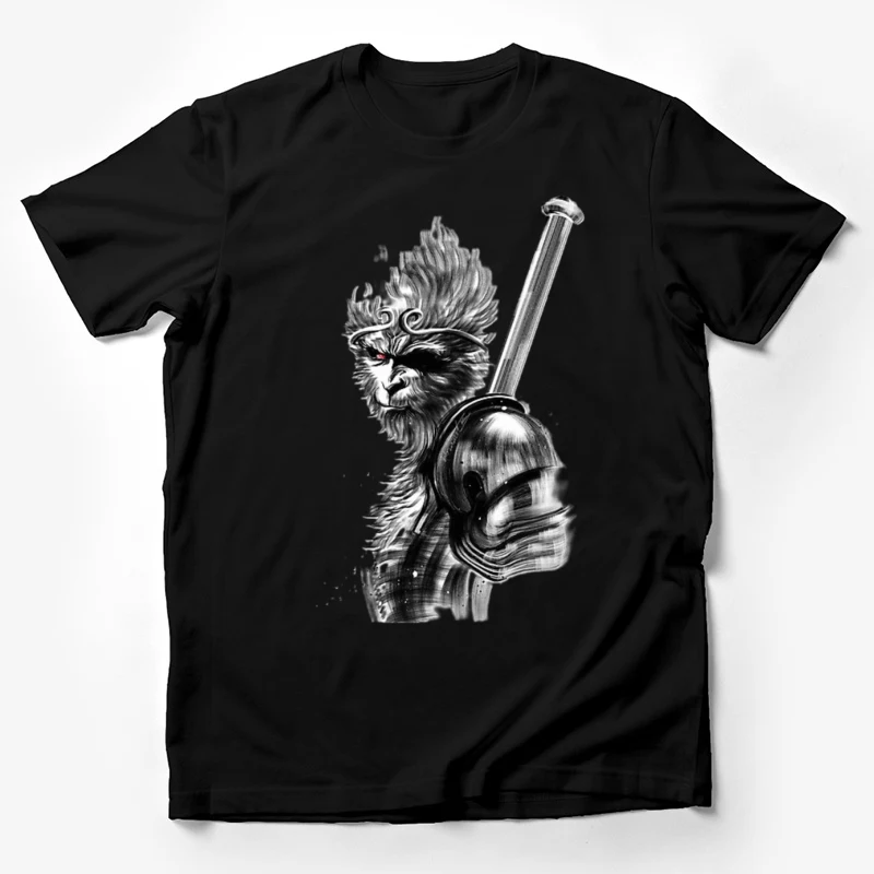 Black Mythology Wukong monkey king Sun Wukong Chinese mythology illustration fantasy warrior staff armor Male T-Shirt