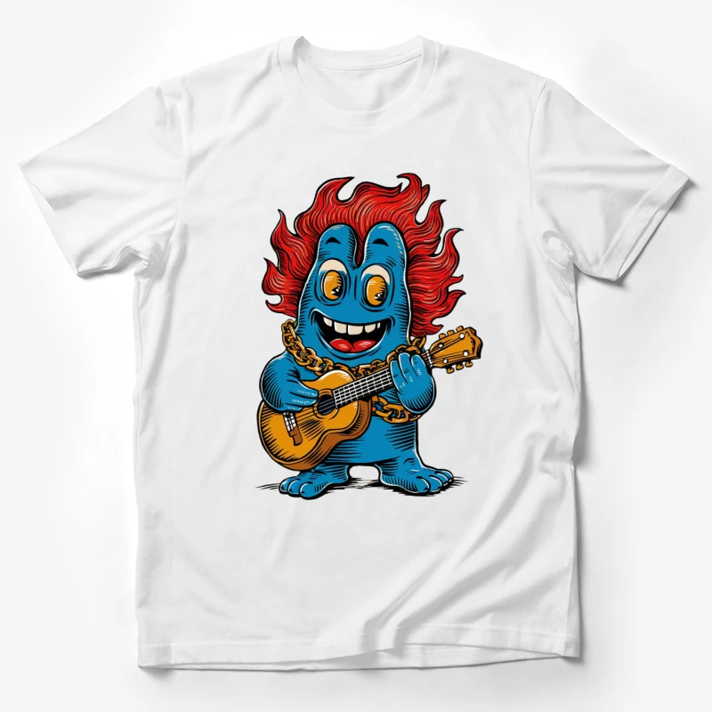 cartoon character monster guitar red hair blue skin music illustration funny Male T-Shirt