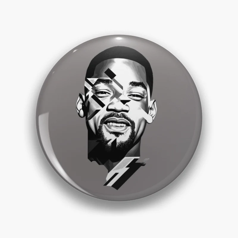 Geometric Black and White Portrait of Smiling Celebrity Actor Pin